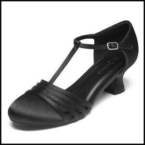 Vintage T-Strap Character Dance Shoes Leather Satin Ballroom Latin Salsa Pumps